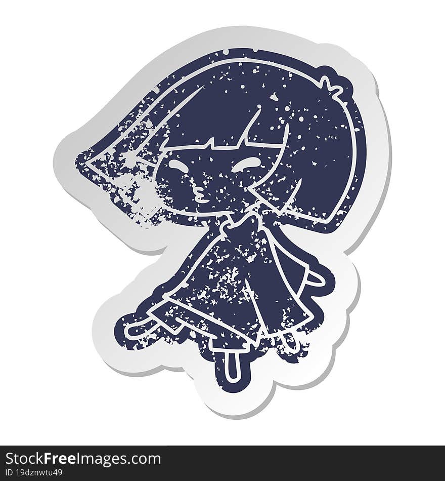 distressed old sticker of a cute kawaii girl