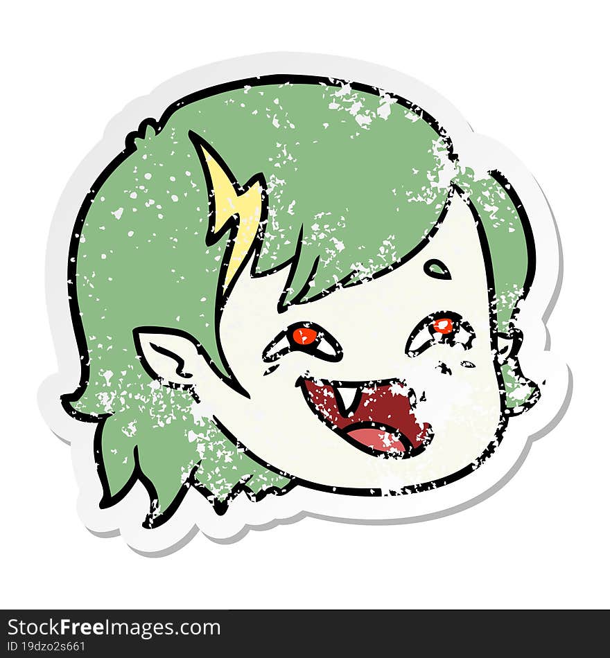 distressed sticker of a cartoon vampire girl face