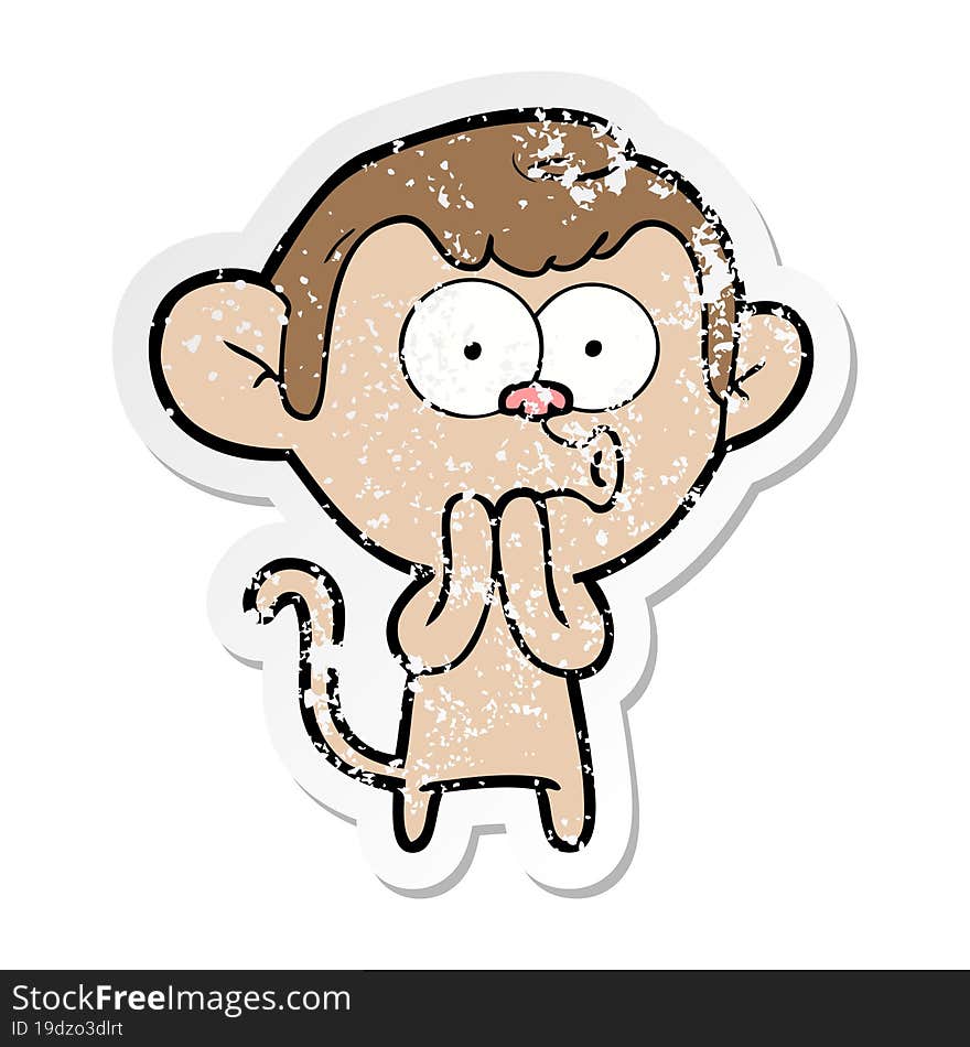 Distressed Sticker Of A Cartoon Hooting Monkey