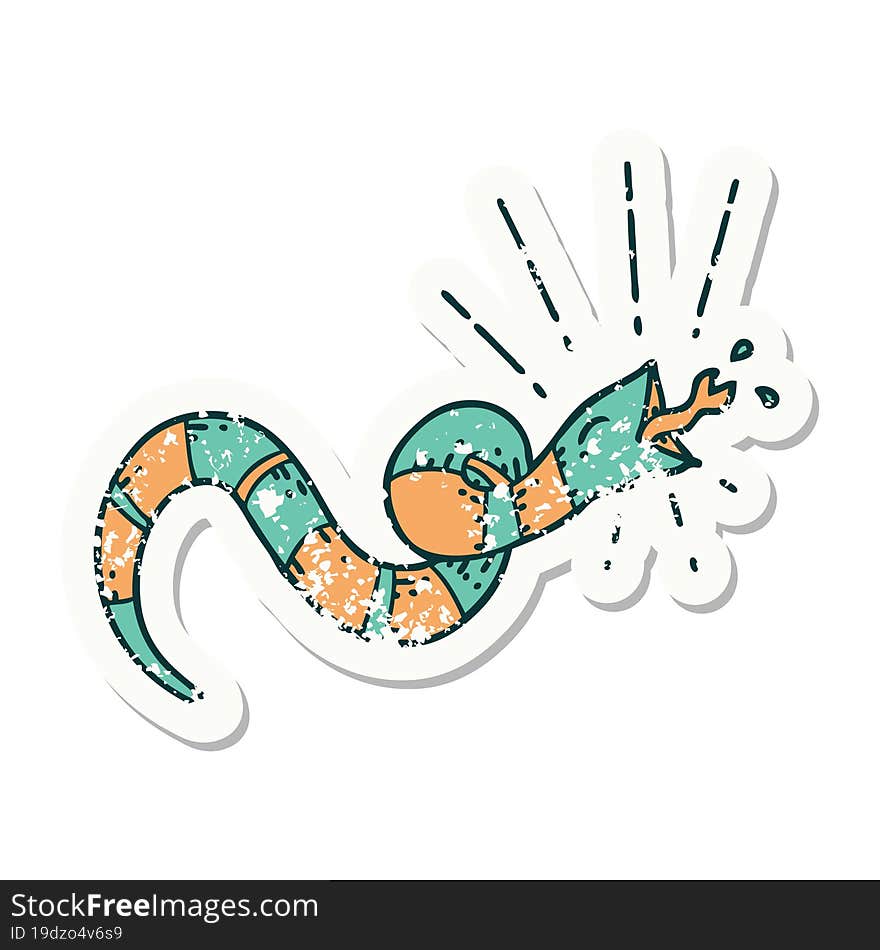 grunge sticker of tattoo style hissing snake