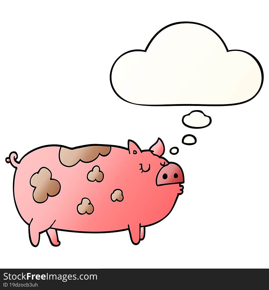 cartoon pig and thought bubble in smooth gradient style