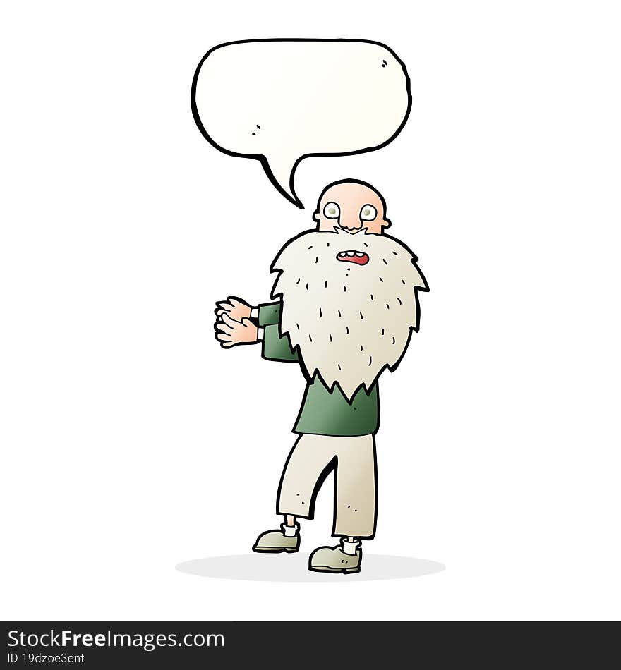 cartoon bearded old man with speech bubble