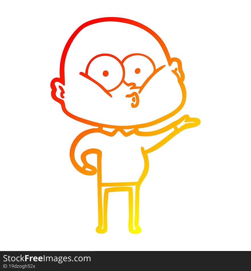 warm gradient line drawing of a cartoon bald man staring