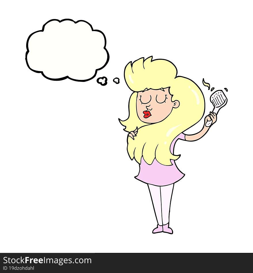 Thought Bubble Cartoon Woman Brushing Hair