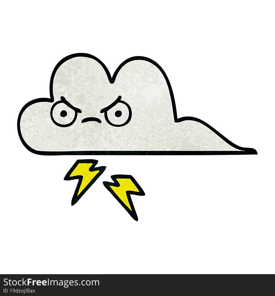 Retro Grunge Texture Cartoon Thunder Cloud