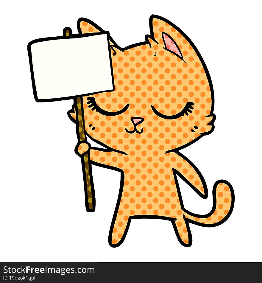 calm cartoon cat with placard. calm cartoon cat with placard