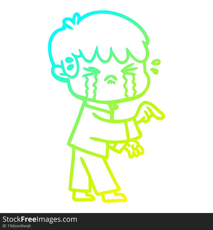 cold gradient line drawing crying boy cartoon