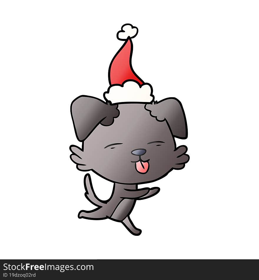 gradient cartoon of a dog sticking out tongue wearing santa hat