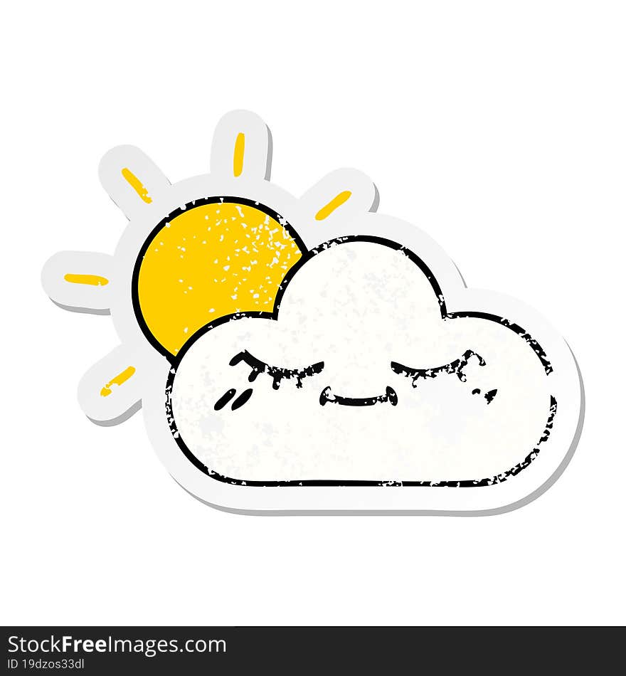 Distressed Sticker Of A Cute Cartoon Sunshine And Cloud