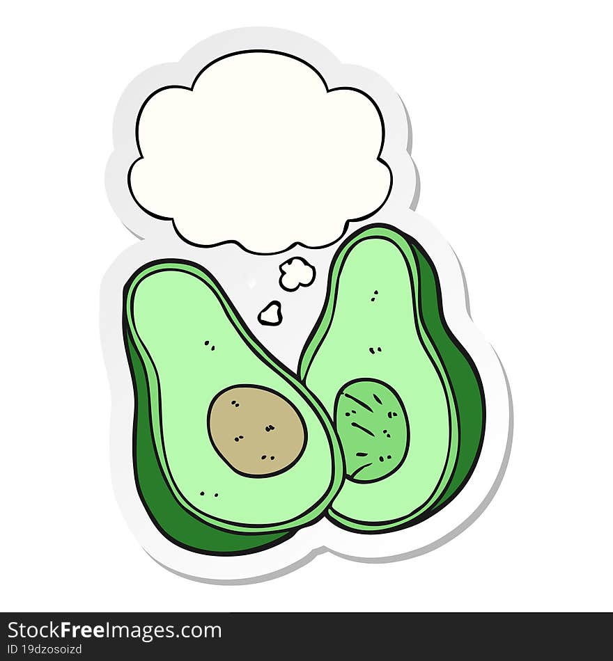 Cartoon Avocado And Thought Bubble As A Printed Sticker