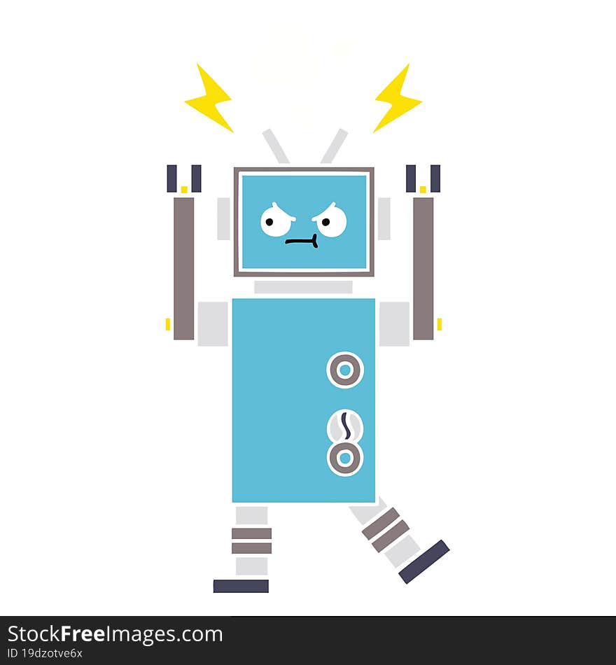 flat color retro cartoon robot