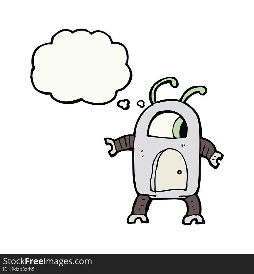 cartoon alien robot with thought bubble