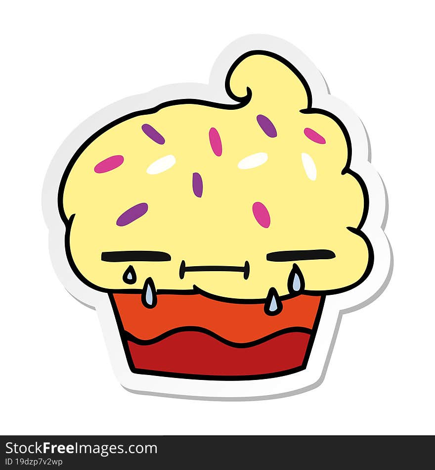 Sticker Cartoon Of A Crying Cupcake