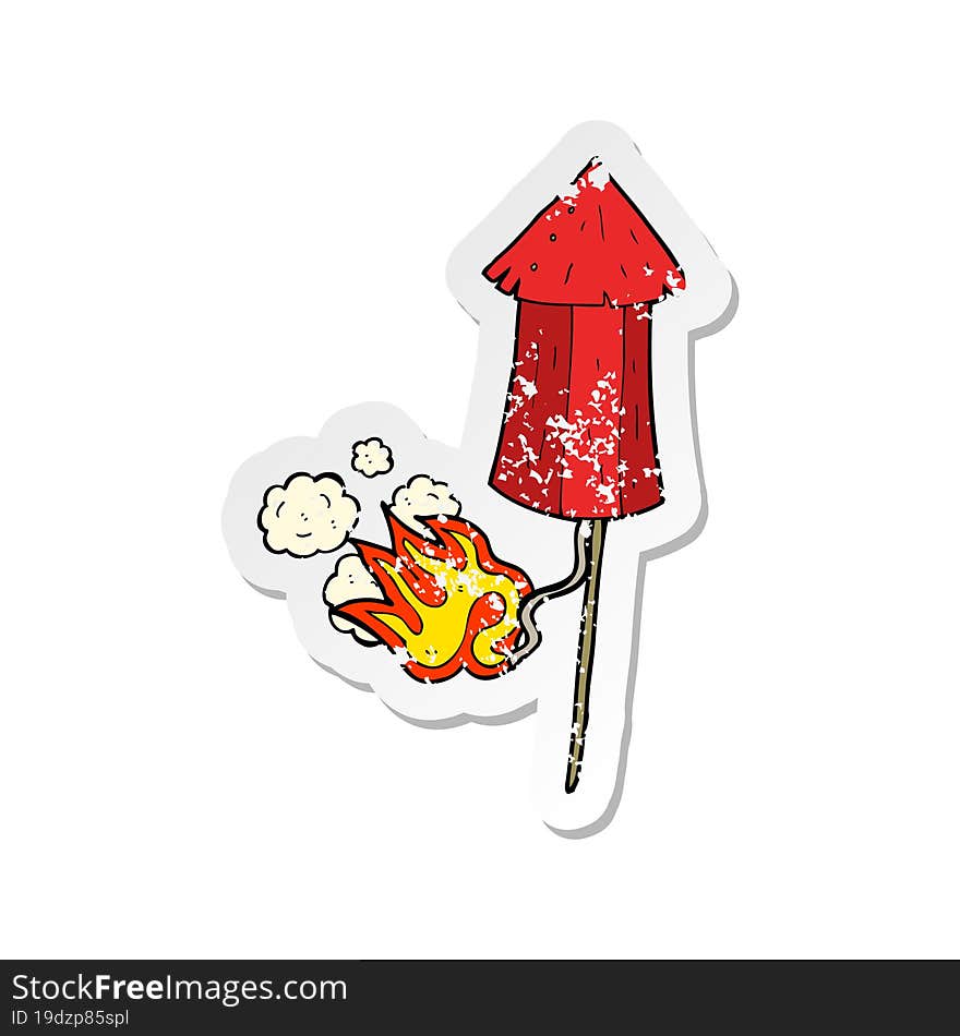 retro distressed sticker of a cartoon old firework rocket