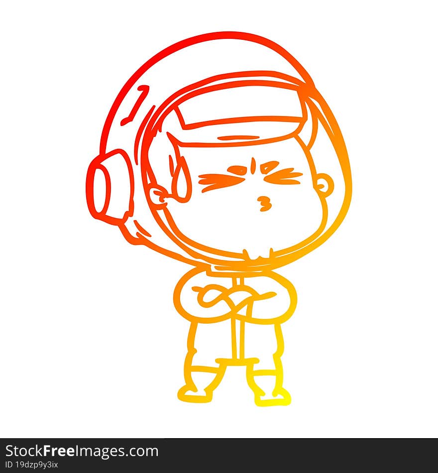 Warm Gradient Line Drawing Cartoon Stressed Astronaut