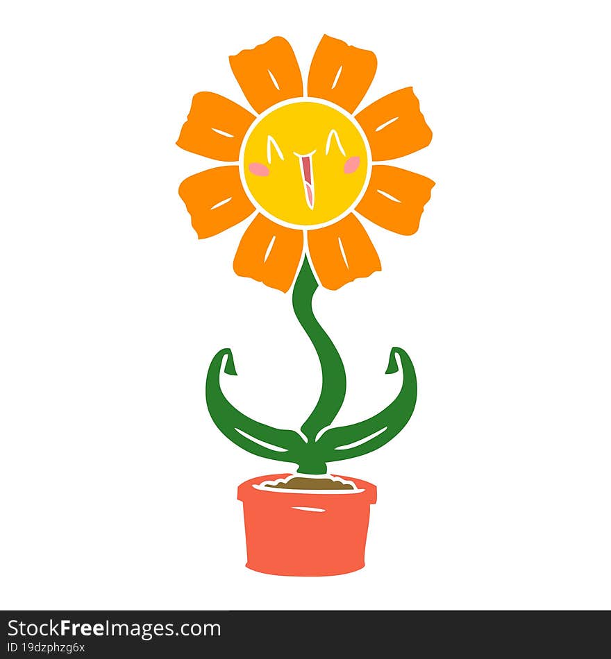 happy flat color style cartoon flower