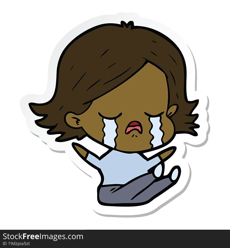 Sticker Of A Cartoon Girl Crying