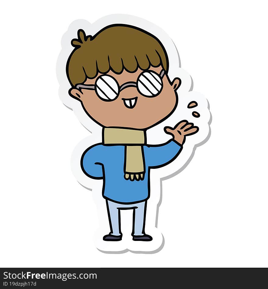 sticker of a cartoon boy wearing spectacles