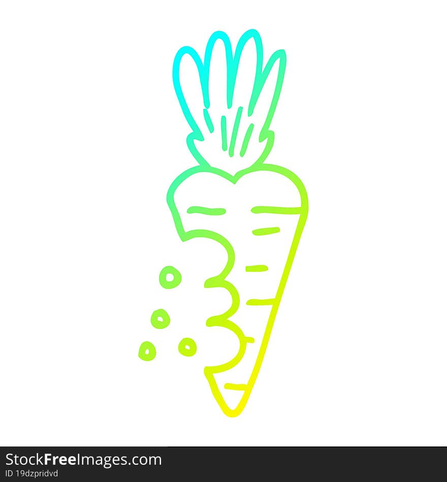 cold gradient line drawing of a cartoon carrot with bite marks