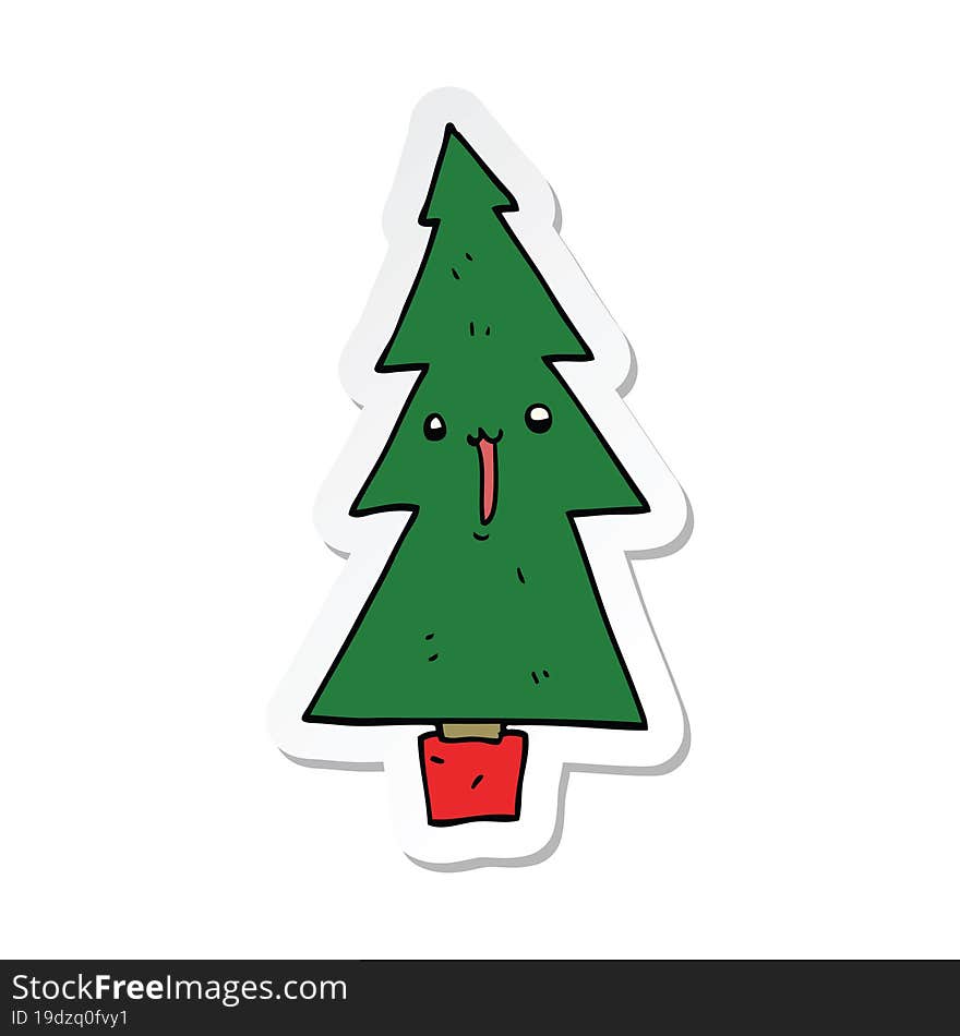 sticker of a cartoon christmas tree