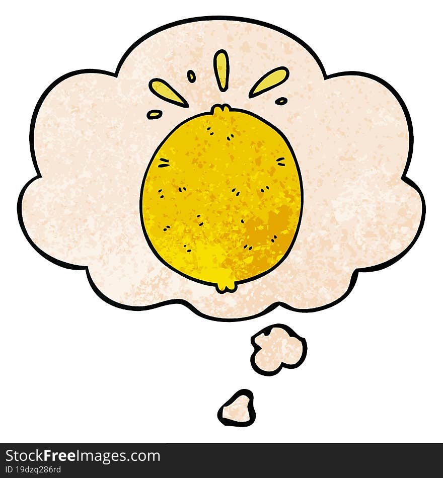 cartoon lemon and thought bubble in grunge texture pattern style