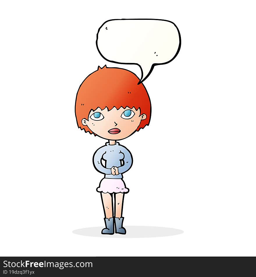 cartoon woman waiting patiently with speech bubble