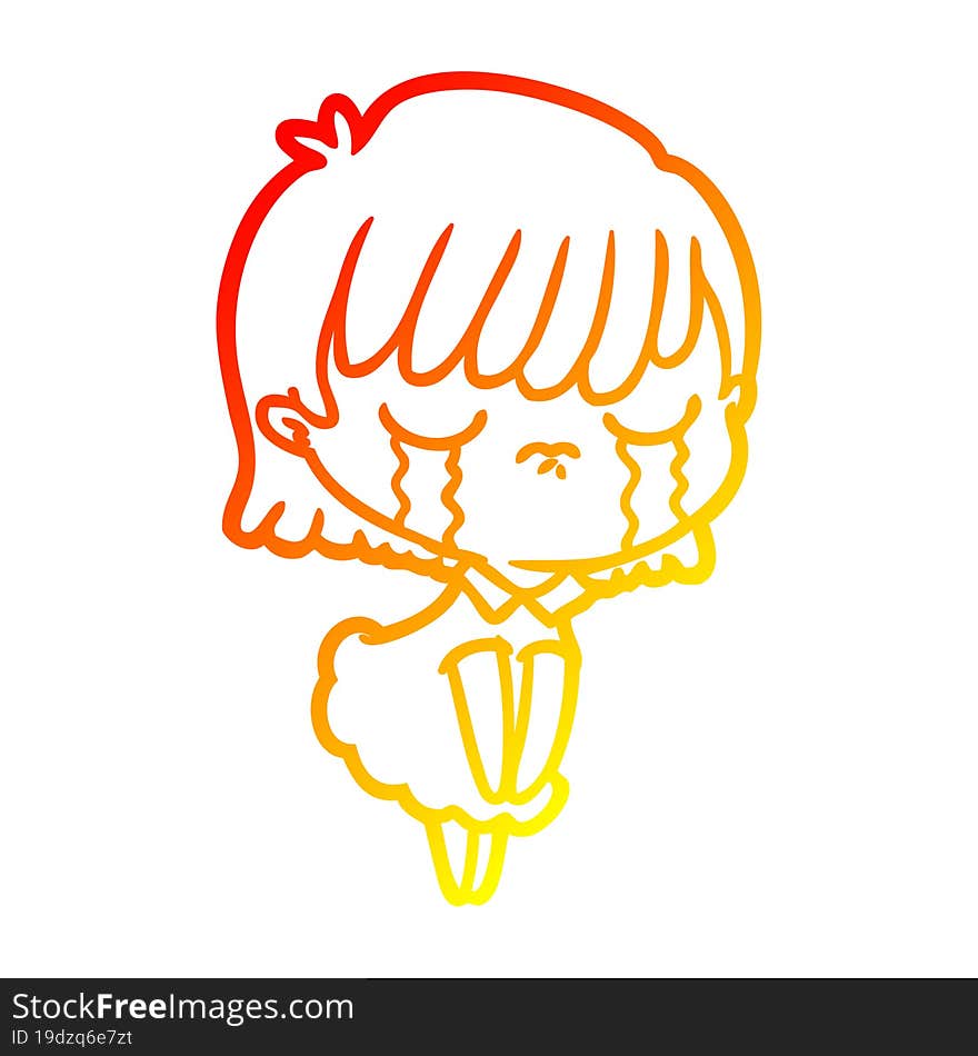 warm gradient line drawing of a cartoon woman crying