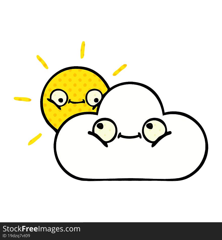 comic book style cartoon of a sunshine and cloud