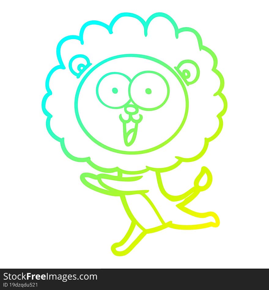 cold gradient line drawing of a happy cartoon lion