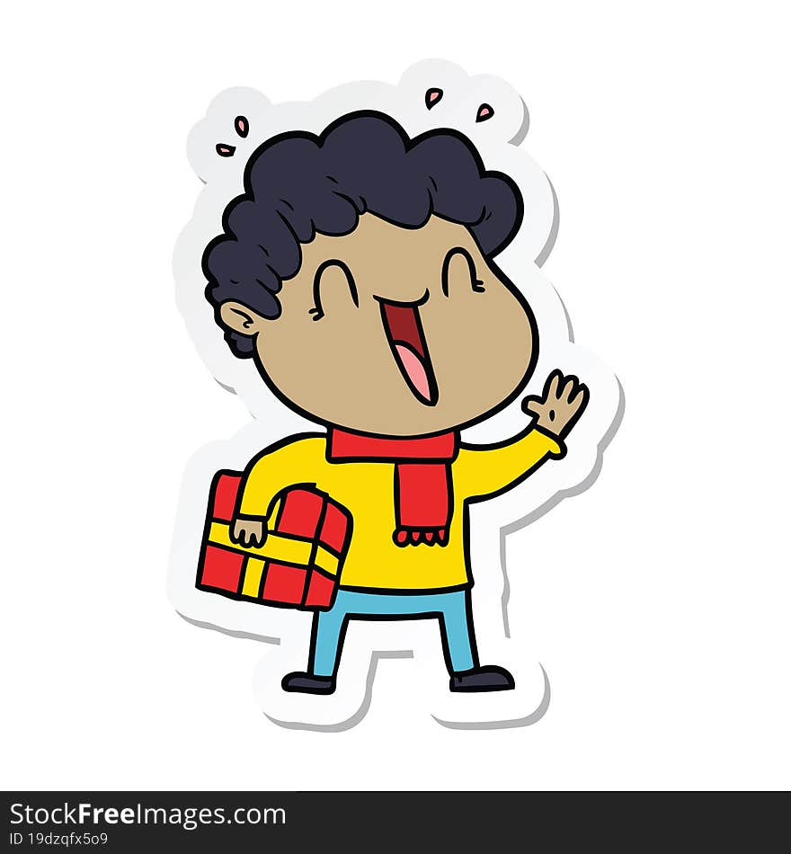 sticker of a cartoon happy man