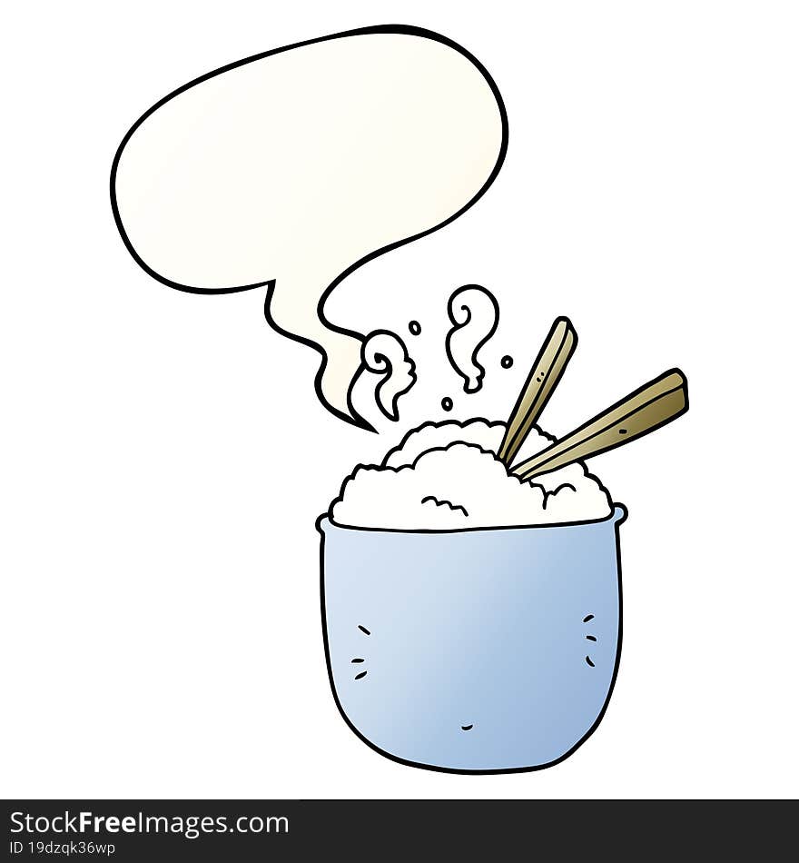 cartoon bowl of rice and speech bubble in smooth gradient style