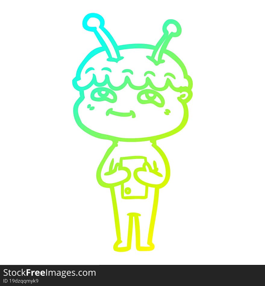 cold gradient line drawing friendly cartoon spaceman