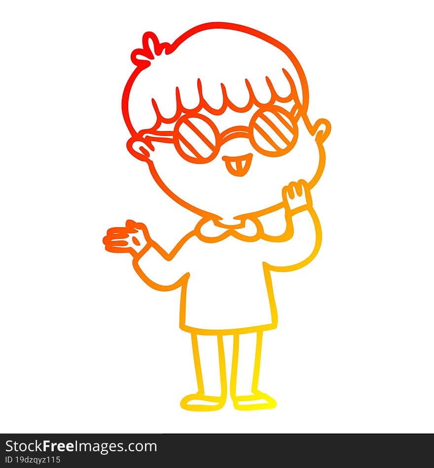 warm gradient line drawing of a cartoon boy wearing spectacles