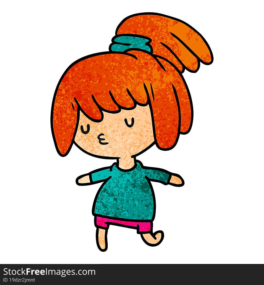 textured cartoon illustration of a cute kawaii girl. textured cartoon illustration of a cute kawaii girl