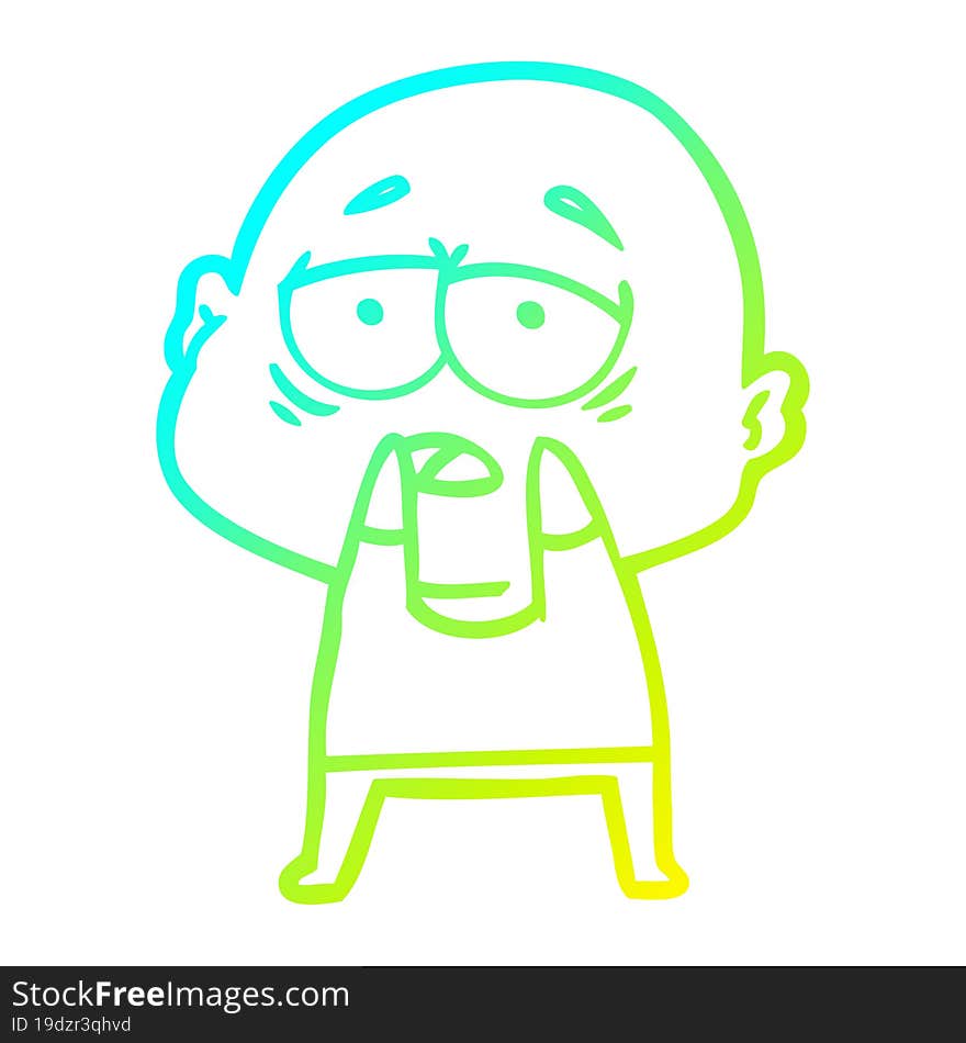 cold gradient line drawing cartoon tired bald man