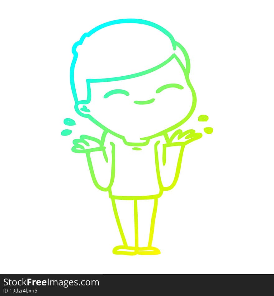 cold gradient line drawing cartoon smiling boy shrugging shoulders