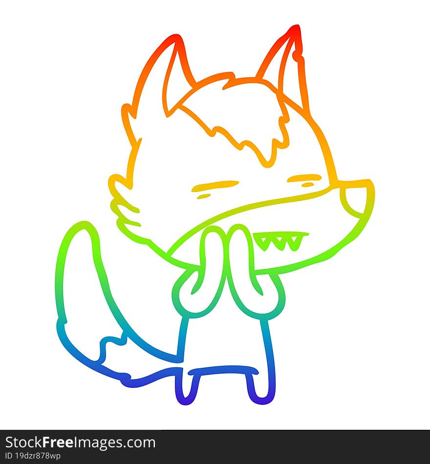 rainbow gradient line drawing cartoon wolf showing teeth