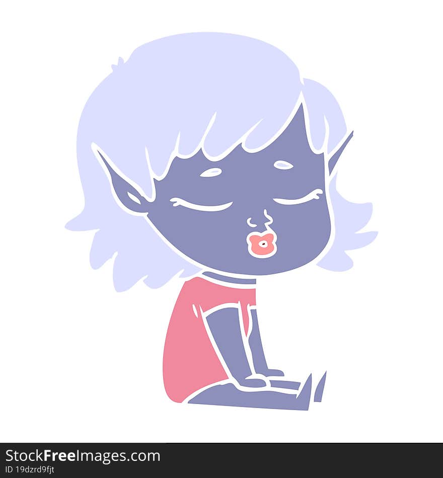 pretty flat color style cartoon elf girl sitting