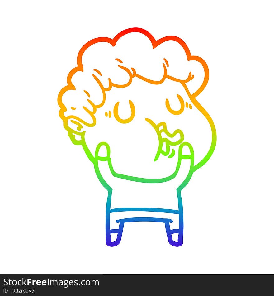 rainbow gradient line drawing of a cartoon man pulling face