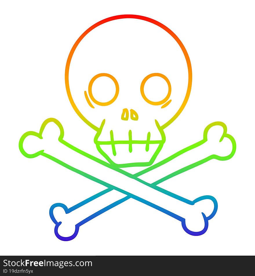 rainbow gradient line drawing cartoon skull and crossbones