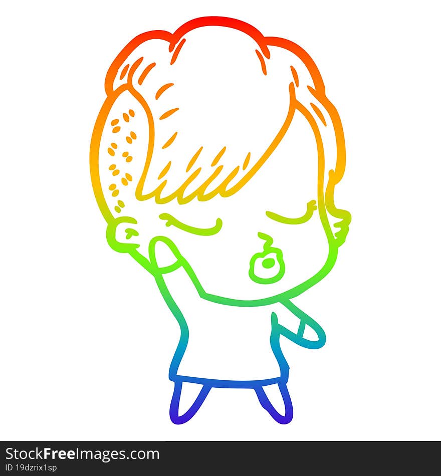 rainbow gradient line drawing cartoon pretty hipster girl