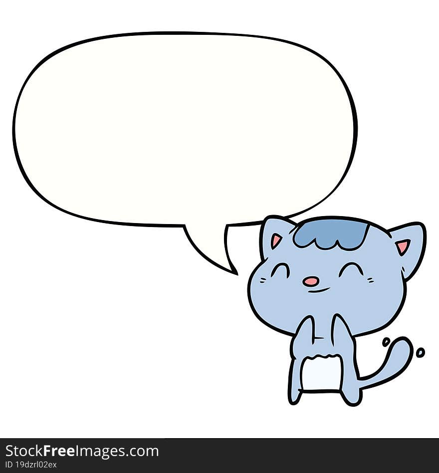 Cute Cartoon Happy Little Cat And Speech Bubble