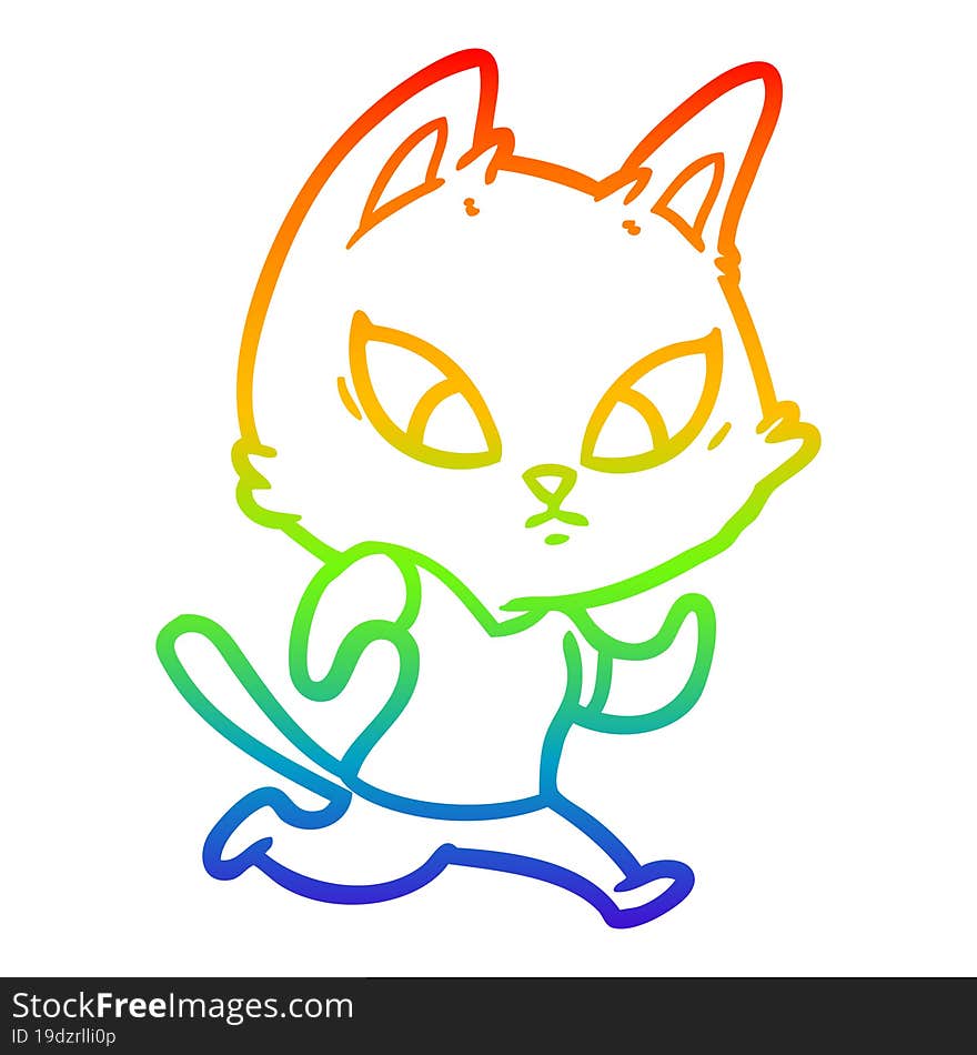 rainbow gradient line drawing confused cartoon cat