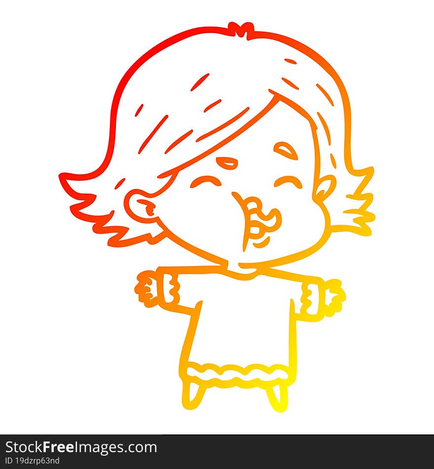 warm gradient line drawing cartoon girl pulling face