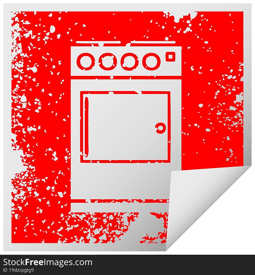 distressed square peeling sticker symbol of a oven and cooker