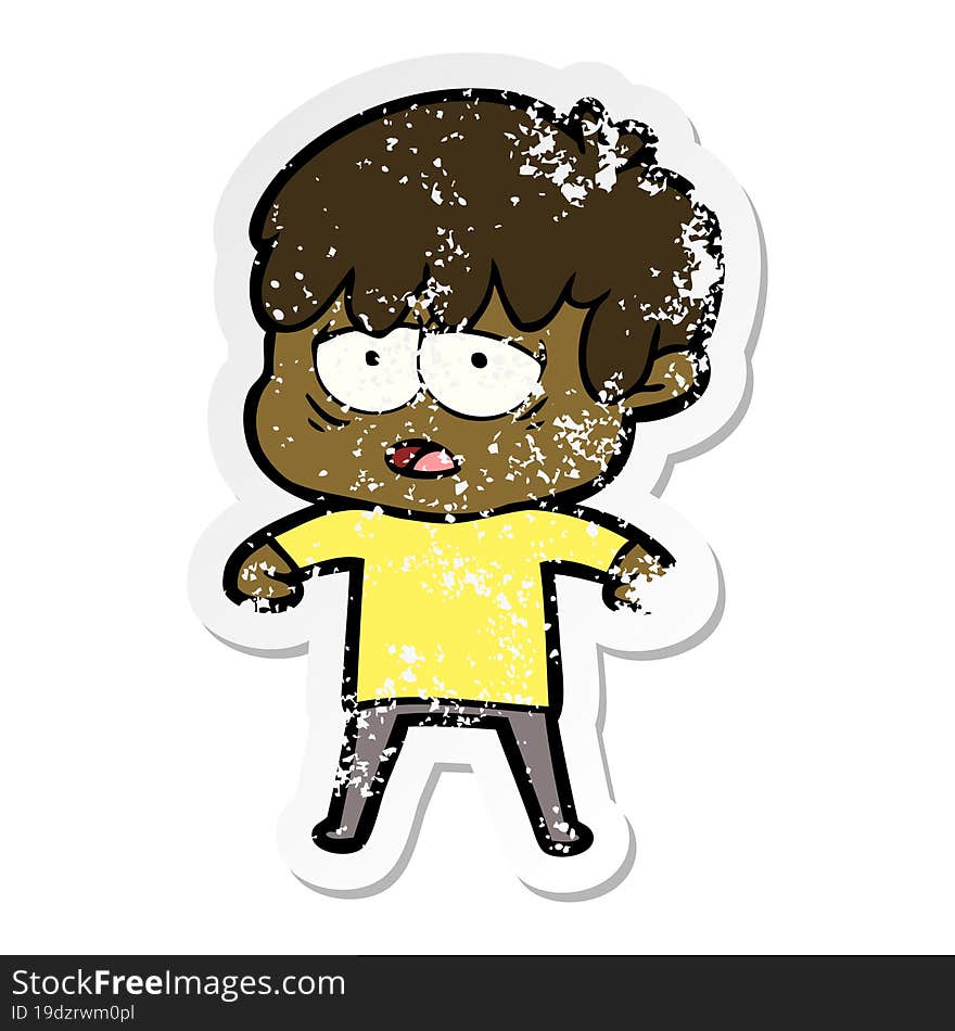 distressed sticker of a cartoon exhausted boy