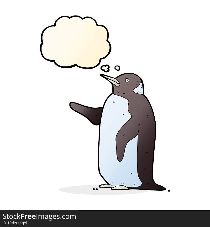 cartoon penguin with thought bubble