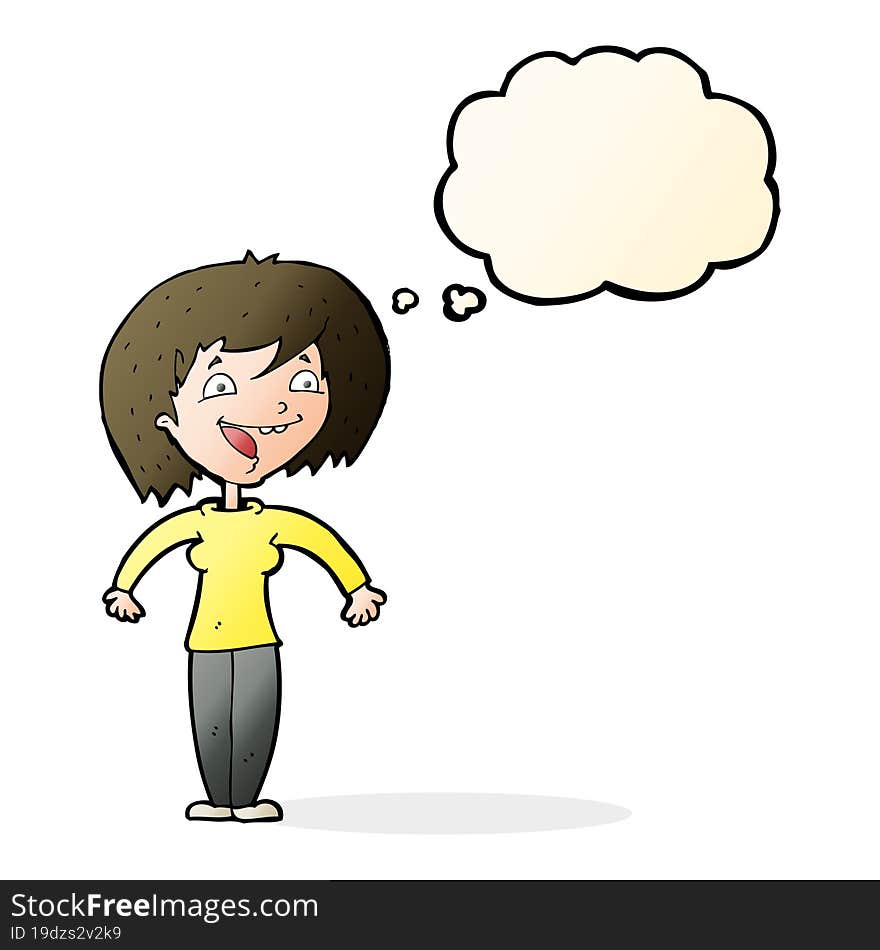 cartoon excited woman with thought bubble