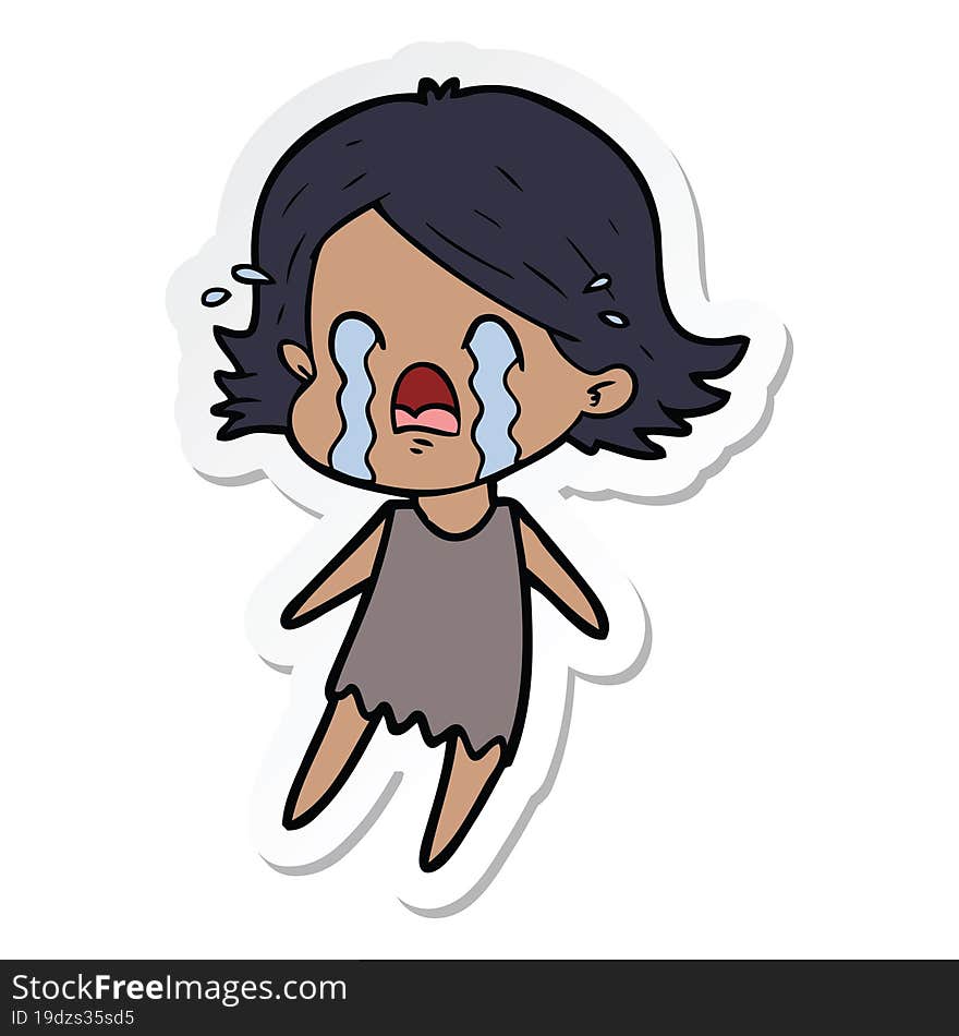 Sticker Of A Cartoon Woman Crying