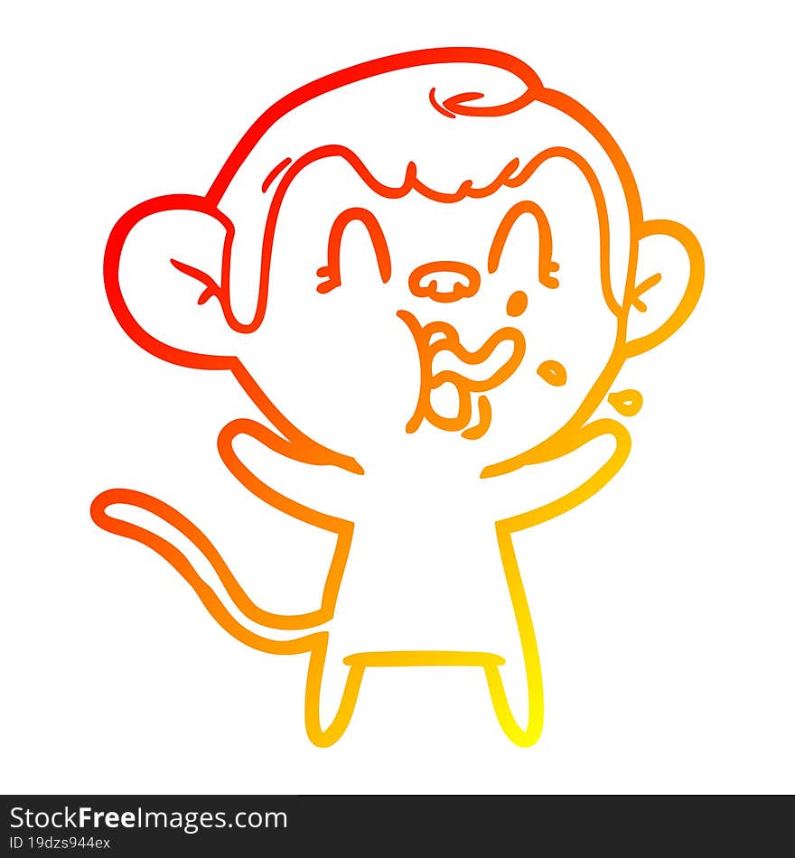 warm gradient line drawing of a crazy cartoon monkey